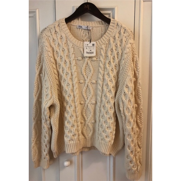 Zara Sweaters - Zara Cable knit sweater with Pompoms